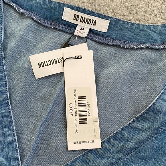 BB Dakota Denim Tie Front Long Sleeve Blouse Boho Chic MEDIUM   - D1084 - Picture 7 of 9